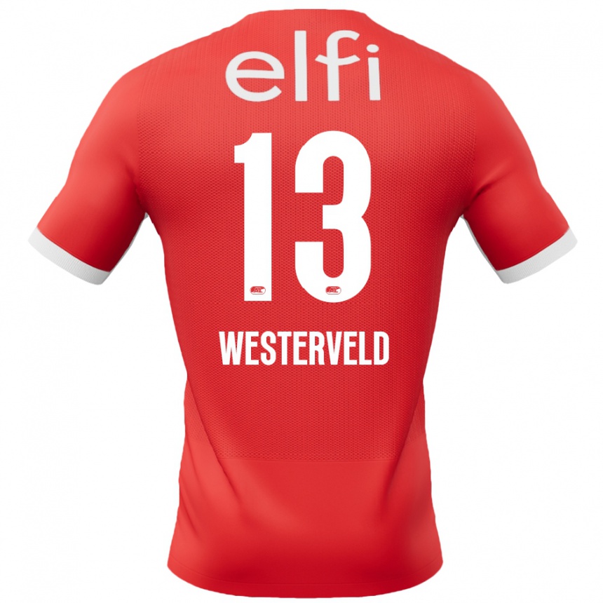 גברים כדורגל Sem Westerveld #13 אדום לבן ג'רזי ביתית 2024/25