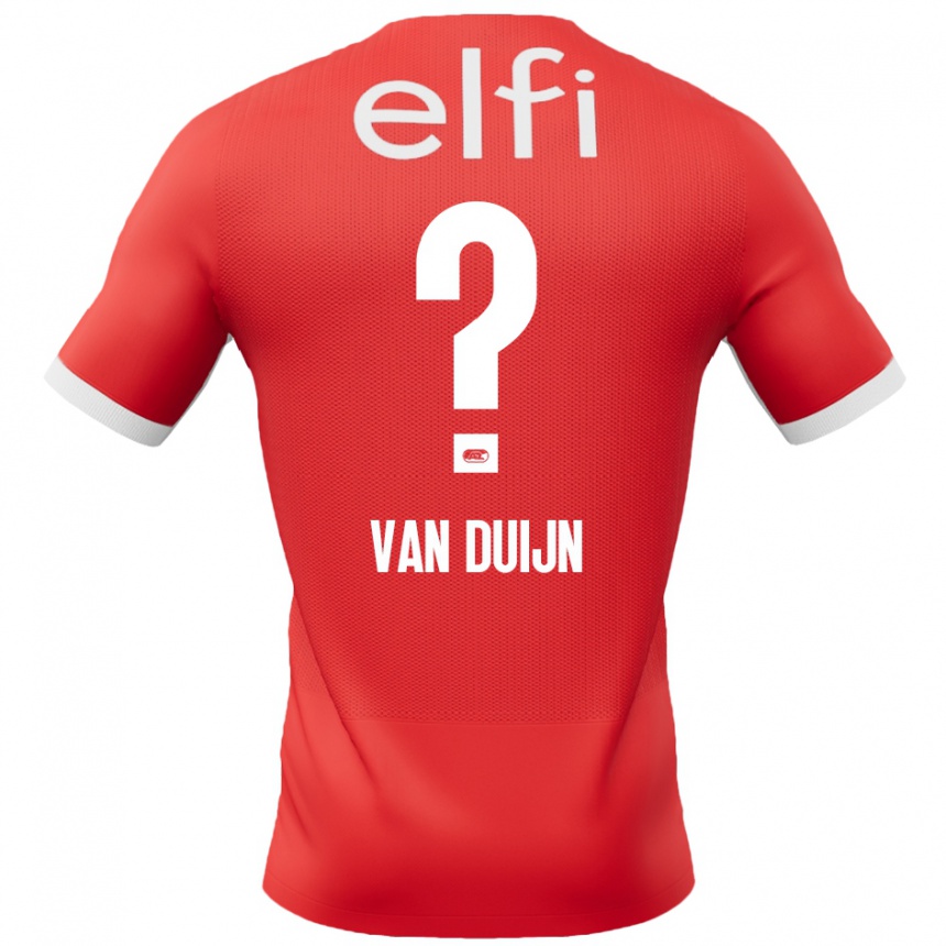 גברים כדורגל Sem Van Duijn #0 אדום לבן ג'רזי ביתית 2024/25