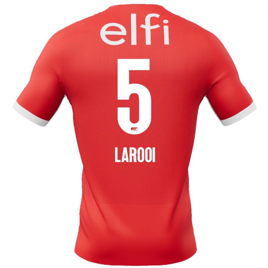 גברים כדורגל Finn Larooi #5 אדום לבן ג'רזי ביתית 2024/25