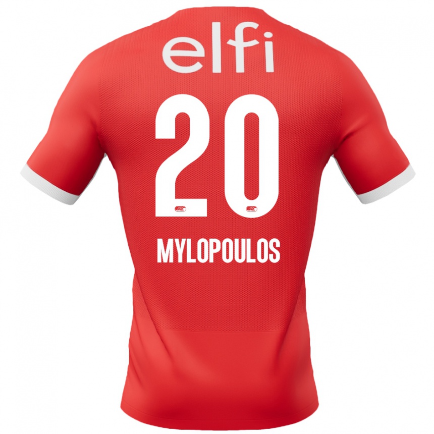 גברים כדורגל Marios Mylopoulos #20 אדום לבן ג'רזי ביתית 2024/25