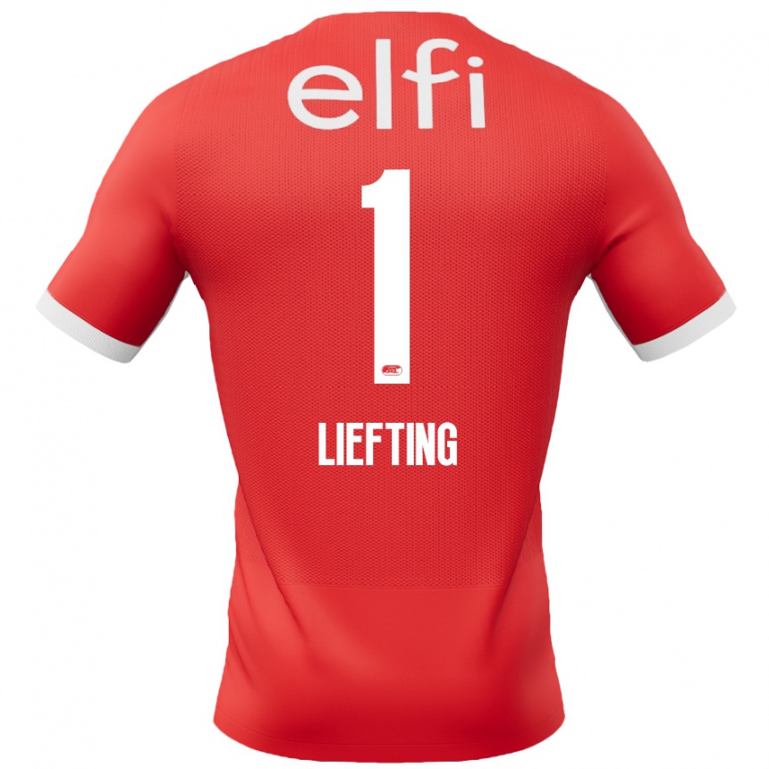 גברים כדורגל Femke Liefting #1 אדום לבן ג'רזי ביתית 2024/25