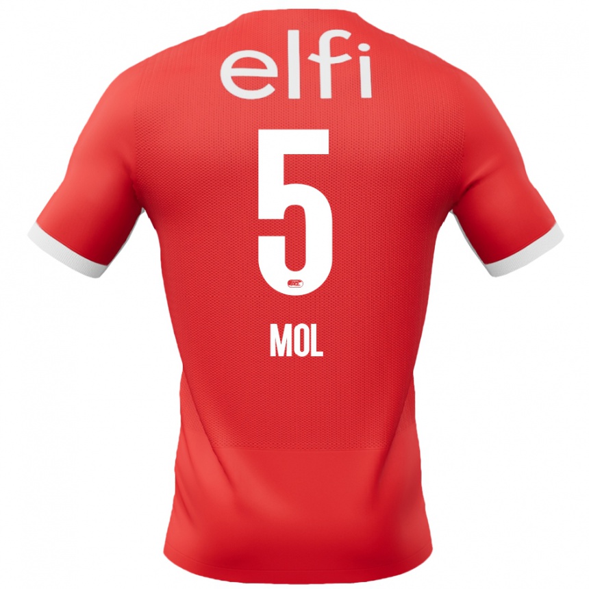 גברים כדורגל Camie Mol #5 אדום לבן ג'רזי ביתית 2024/25