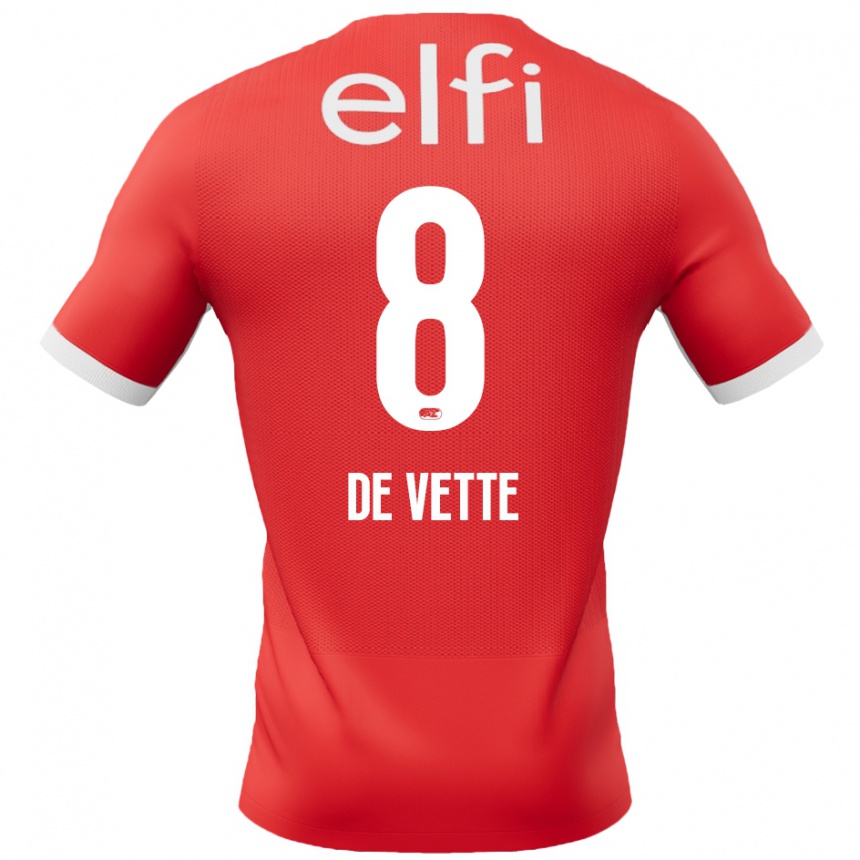 גברים כדורגל Manique De Vette #8 אדום לבן ג'רזי ביתית 2024/25