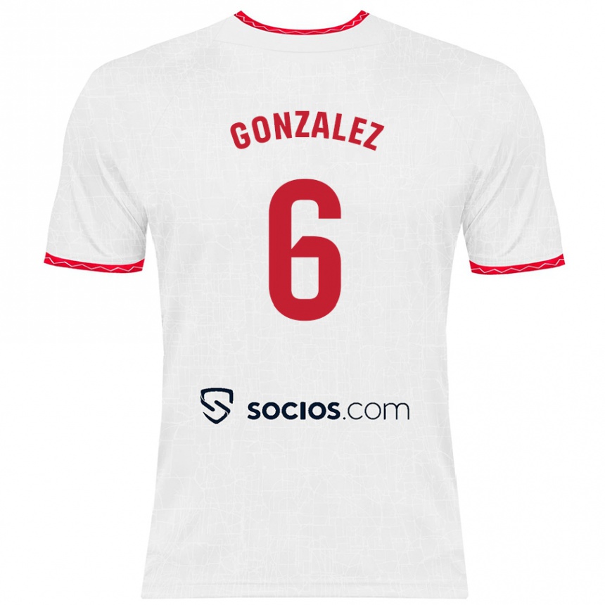גברים כדורגל Pamela González #6 לבן אדום ג'רזי ביתית 2024/25