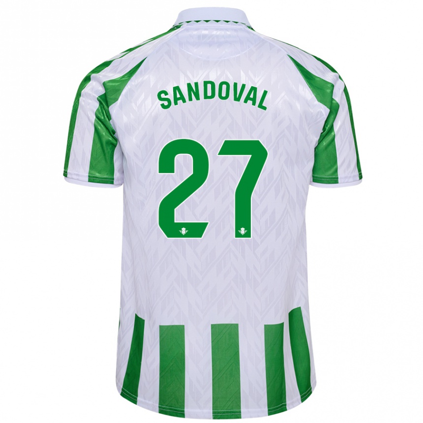 גברים כדורגל Keimer Sandoval #27 פסים ירוקים לבנים ג'רזי ביתית 2024/25