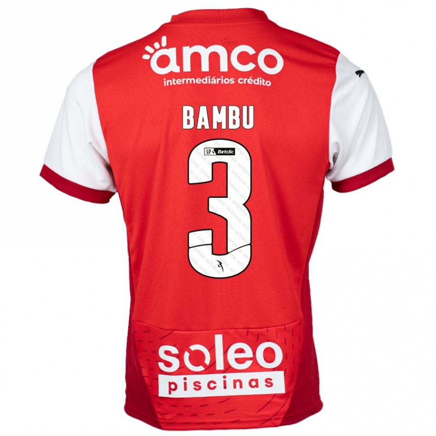 גברים כדורגל Robson Bambu #3 אדום לבן ג'רזי ביתית 2024/25