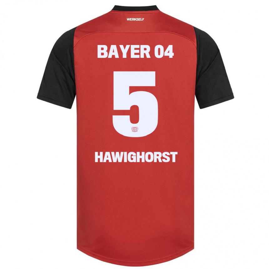 גברים כדורגל Ben Hawighorst #5 אדום שחור ג'רזי ביתית 2024/25