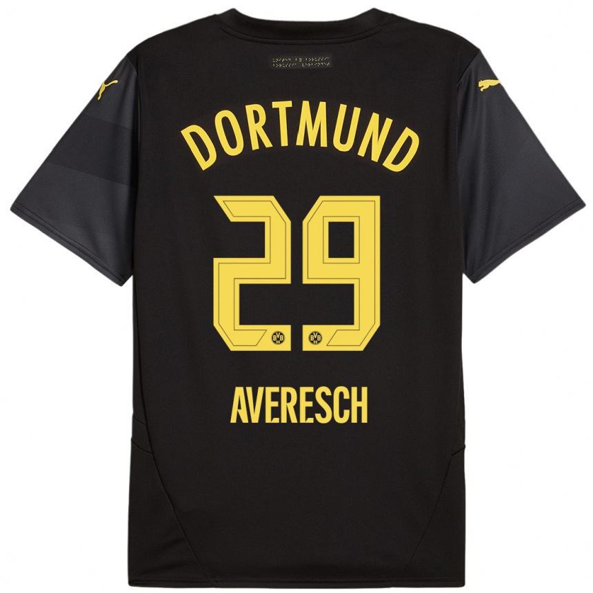 גברים כדורגל Noah Averesch #29 שחור צהוב הרחק ג'רזי 2024/25