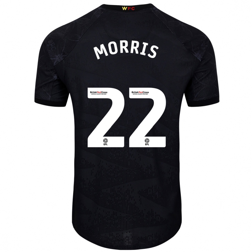 גברים כדורגל James Morris #22 שחור לבן הרחק ג'רזי 2024/25