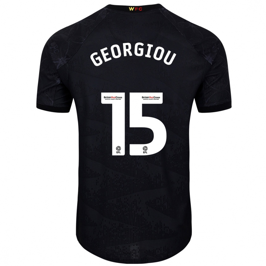 גברים כדורגל Andria Georgiou #15 שחור לבן הרחק ג'רזי 2024/25