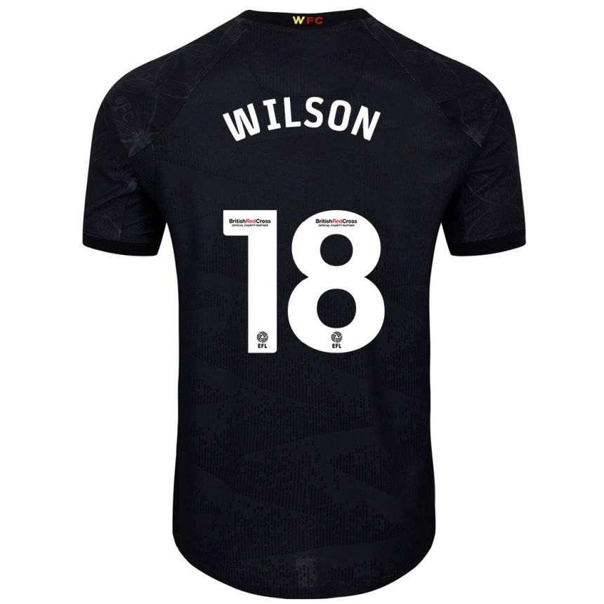גברים כדורגל Poppy Wilson #18 שחור לבן הרחק ג'רזי 2024/25