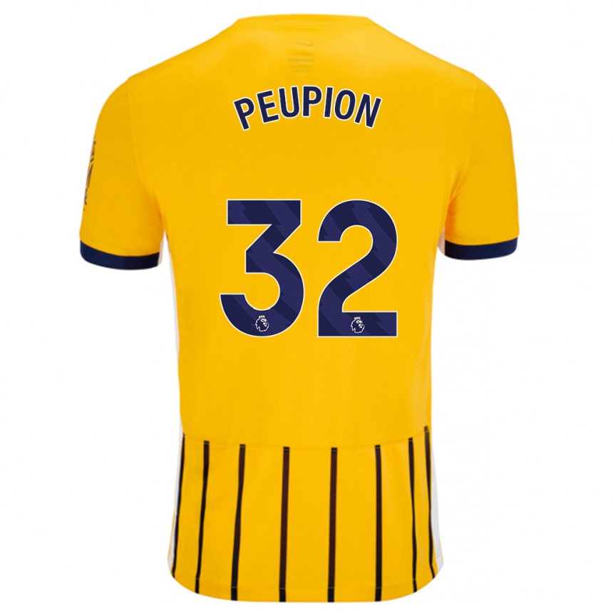 גברים כדורגל Cameron Peupion #32 פסי סיכה כחולים זהב הרחק ג'רזי 2024/25