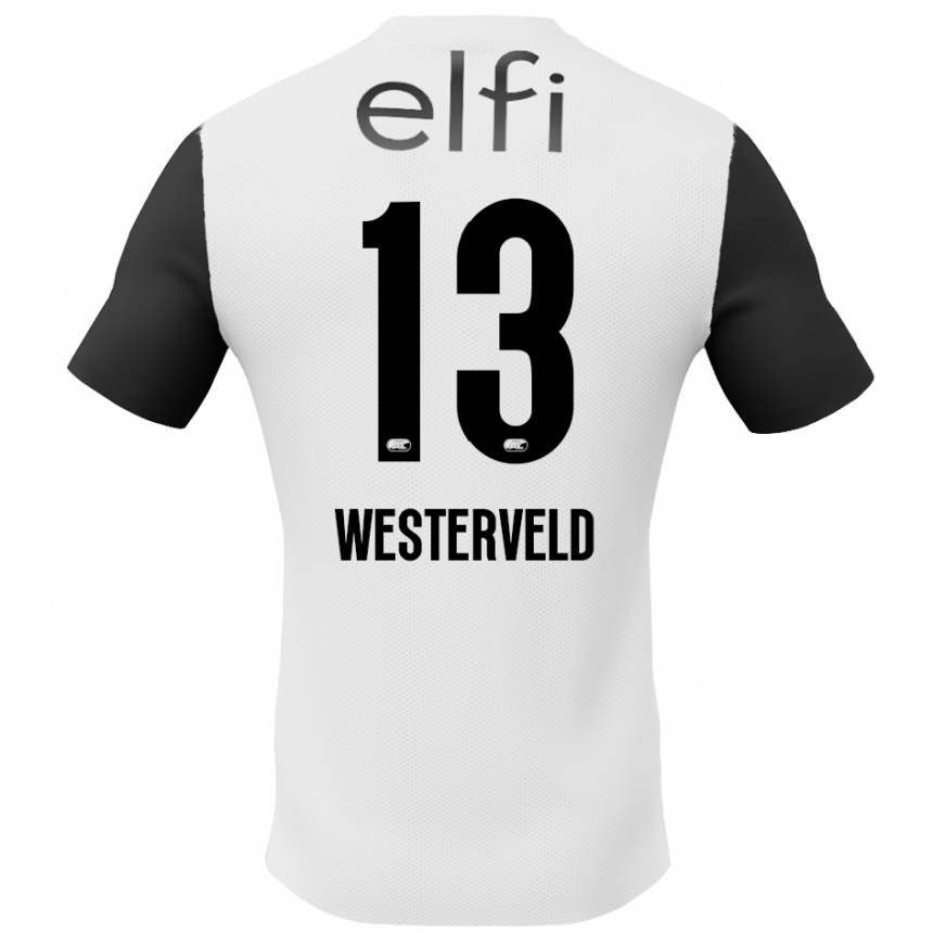 גברים כדורגל Sem Westerveld #13 לבן שחור הרחק ג'רזי 2024/25