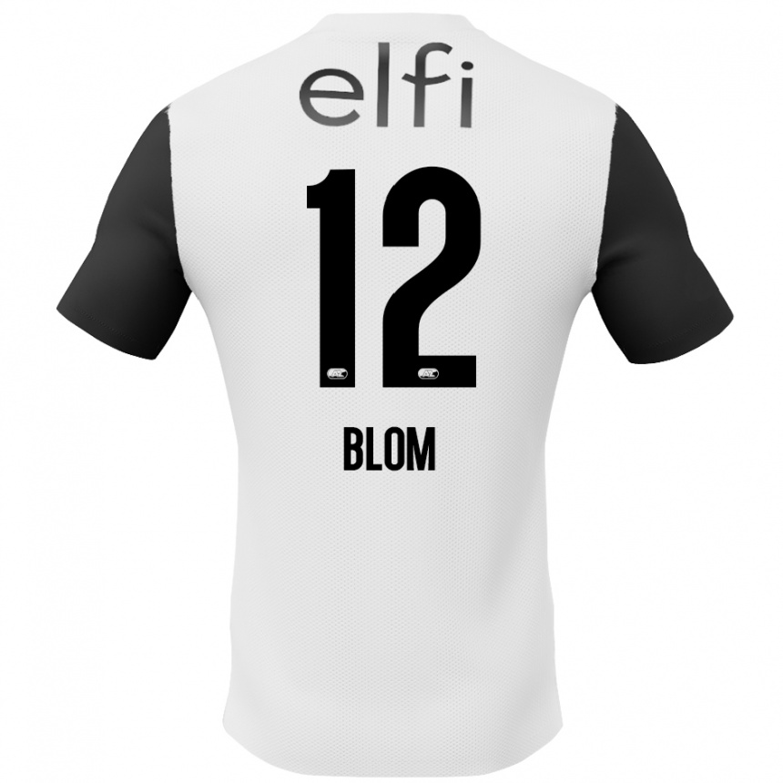 גברים כדורגל Robin Blom #12 לבן שחור הרחק ג'רזי 2024/25