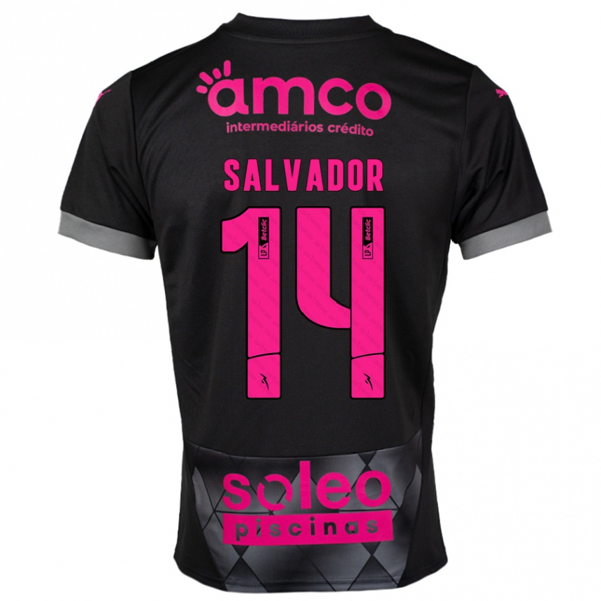 גברים כדורגל João Salvador #14 שחור ורוד הרחק ג'רזי 2024/25