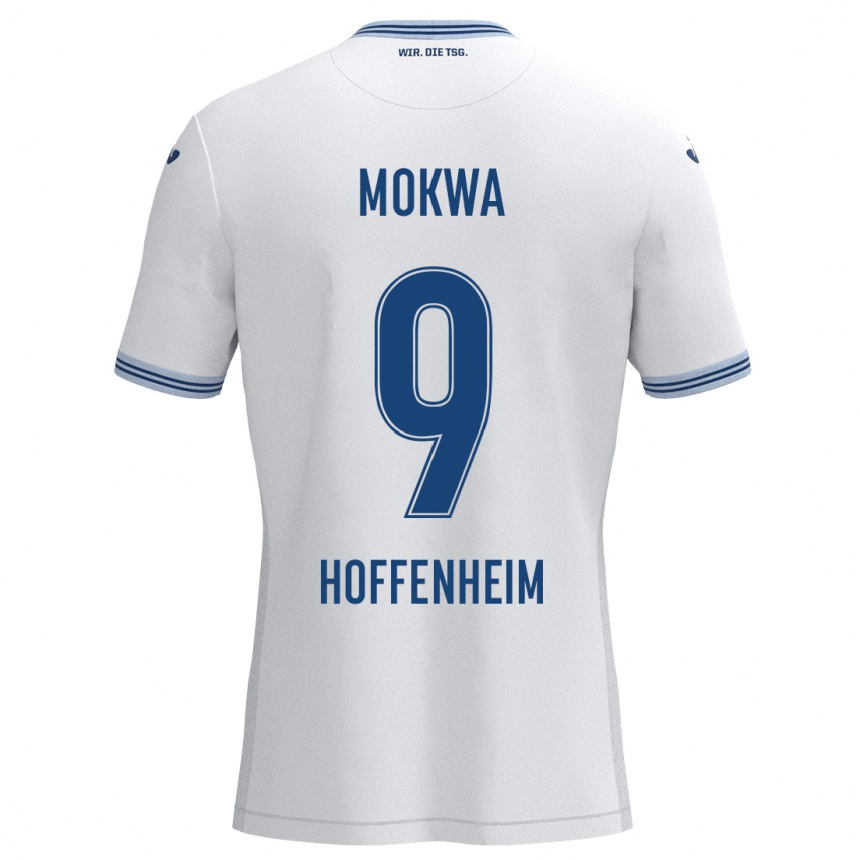 גברים כדורגל David Mokwa #9 כחול לבן הרחק ג'רזי 2024/25