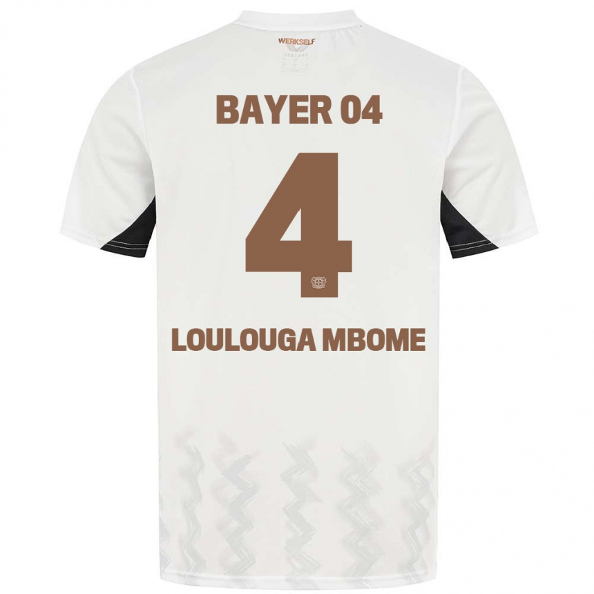 גברים כדורגל Adrien Loulouga Mbome #4 לבן שחור הרחק ג'רזי 2024/25
