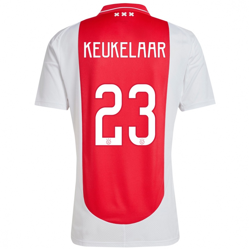 נשים כדורגל Lotte Keukelaar #23 אדום לבן ג'רזי ביתית 2024/25