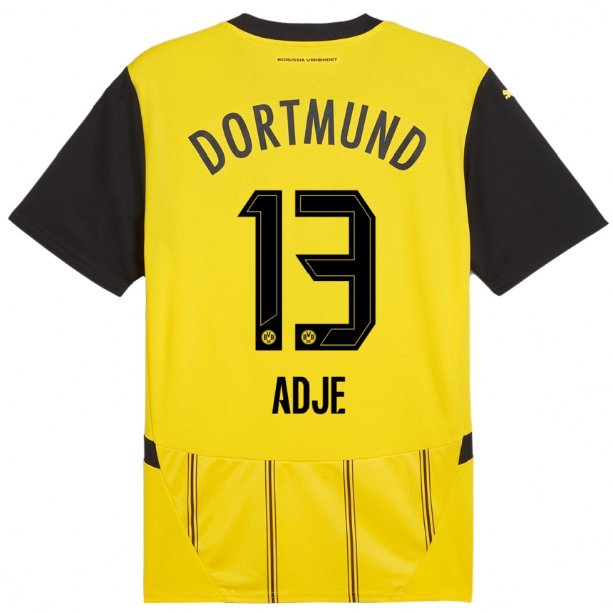 נשים כדורגל Miguel Adje #13 צהוב שחור ג'רזי ביתית 2024/25