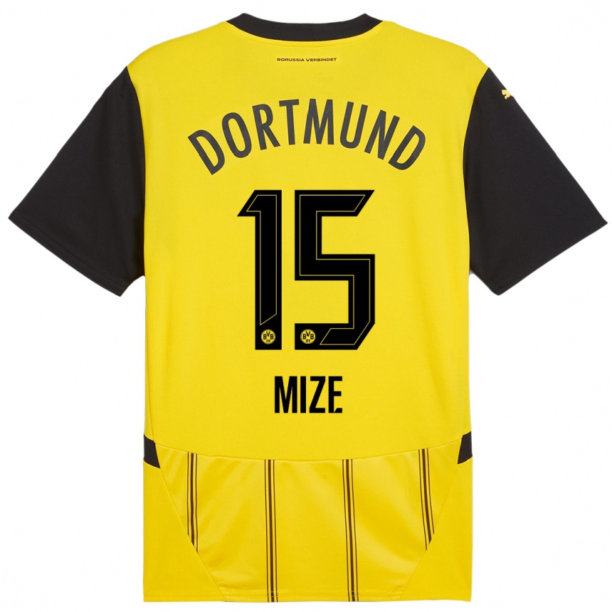 נשים כדורגל Jack Mize #15 צהוב שחור ג'רזי ביתית 2024/25