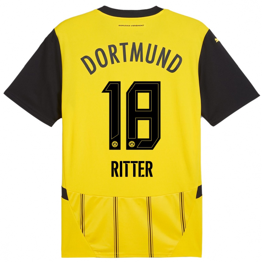 נשים כדורגל Roméo Ritter #18 צהוב שחור ג'רזי ביתית 2024/25