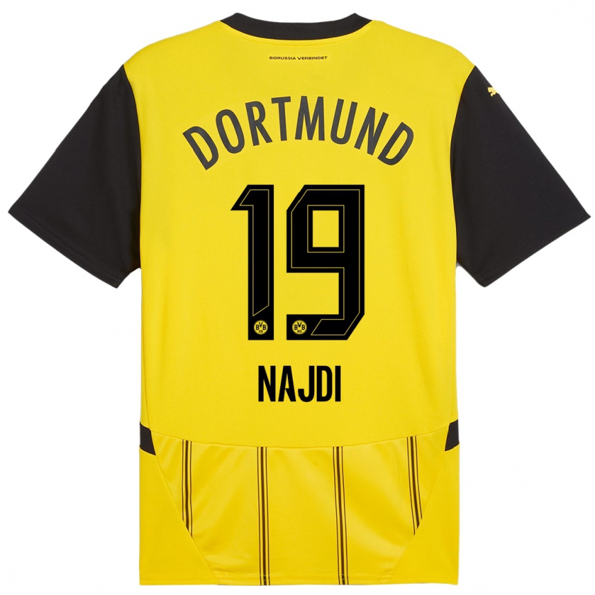 נשים כדורגל Ahmad Najdi #19 צהוב שחור ג'רזי ביתית 2024/25