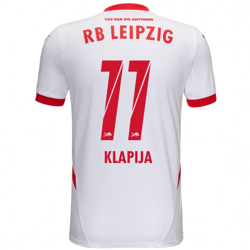 נשים כדורגל Din Klapija #11 לבן אדום ג'רזי ביתית 2024/25