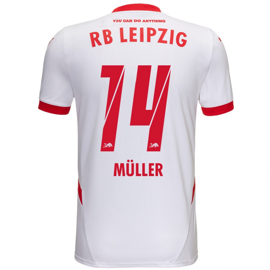 נשים כדורגל Hannes Müller #14 לבן אדום ג'רזי ביתית 2024/25