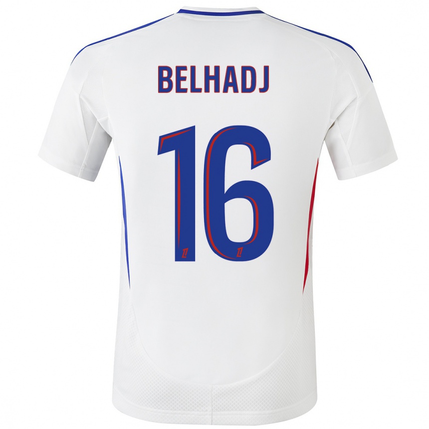 נשים כדורגל Féerine Belhadj #16 לבן כחול ג'רזי ביתית 2024/25
