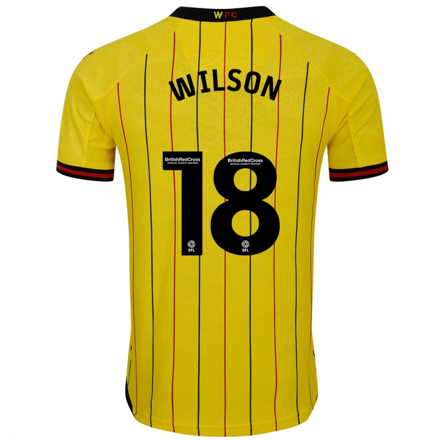 נשים כדורגל Poppy Wilson #18 צהוב שחור ג'רזי ביתית 2024/25