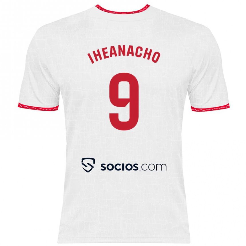 נשים כדורגל Kelechi Iheanacho #9 לבן אדום ג'רזי ביתית 2024/25