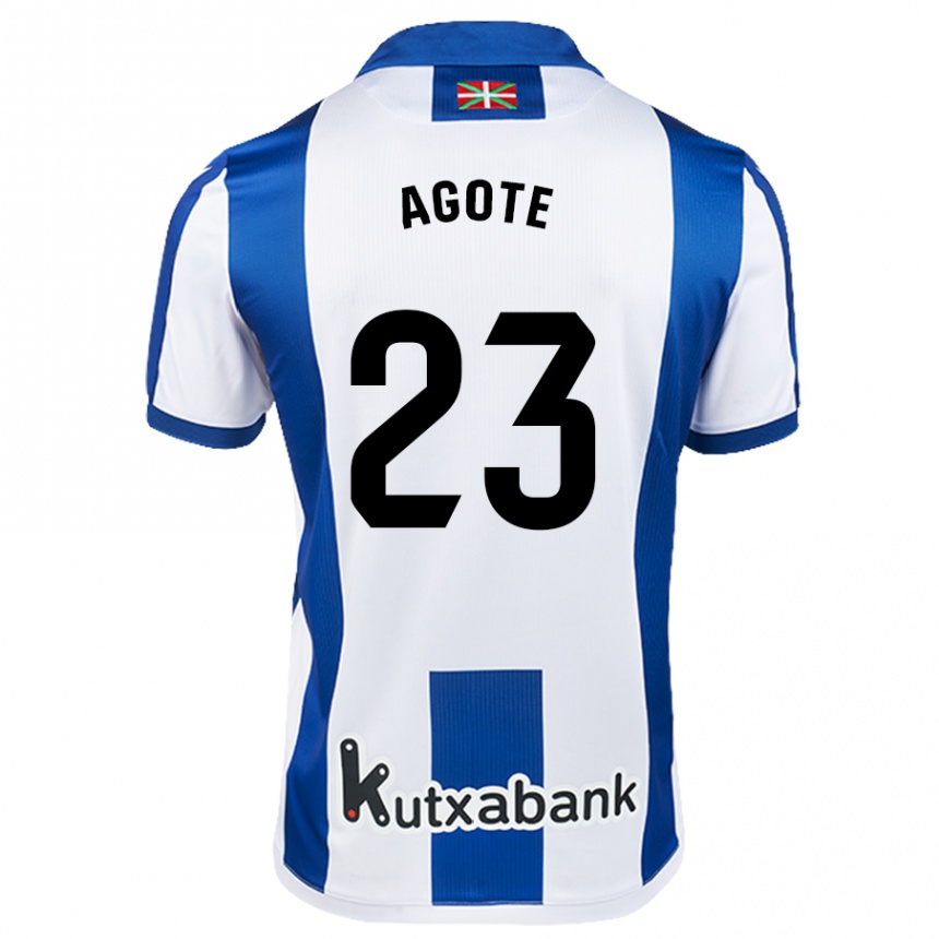נשים כדורגל Unax Agote #23 לבן כחול ג'רזי ביתית 2024/25