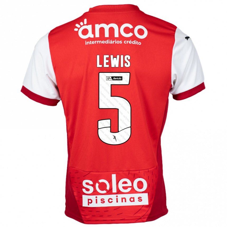 נשים כדורגל Leah Lewis #5 אדום לבן ג'רזי ביתית 2024/25