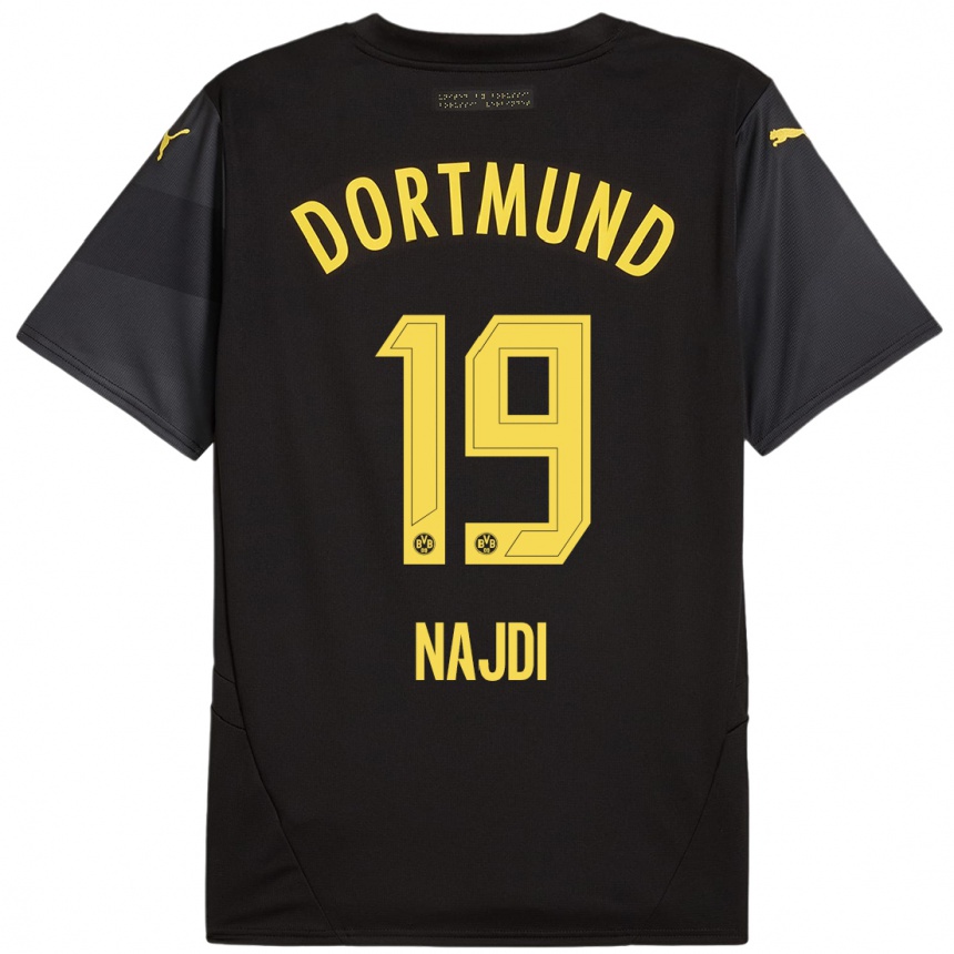 נשים כדורגל Ahmad Najdi #19 שחור צהוב הרחק ג'רזי 2024/25