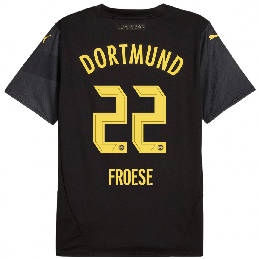 נשים כדורגל Julien Froese #22 שחור צהוב הרחק ג'רזי 2024/25