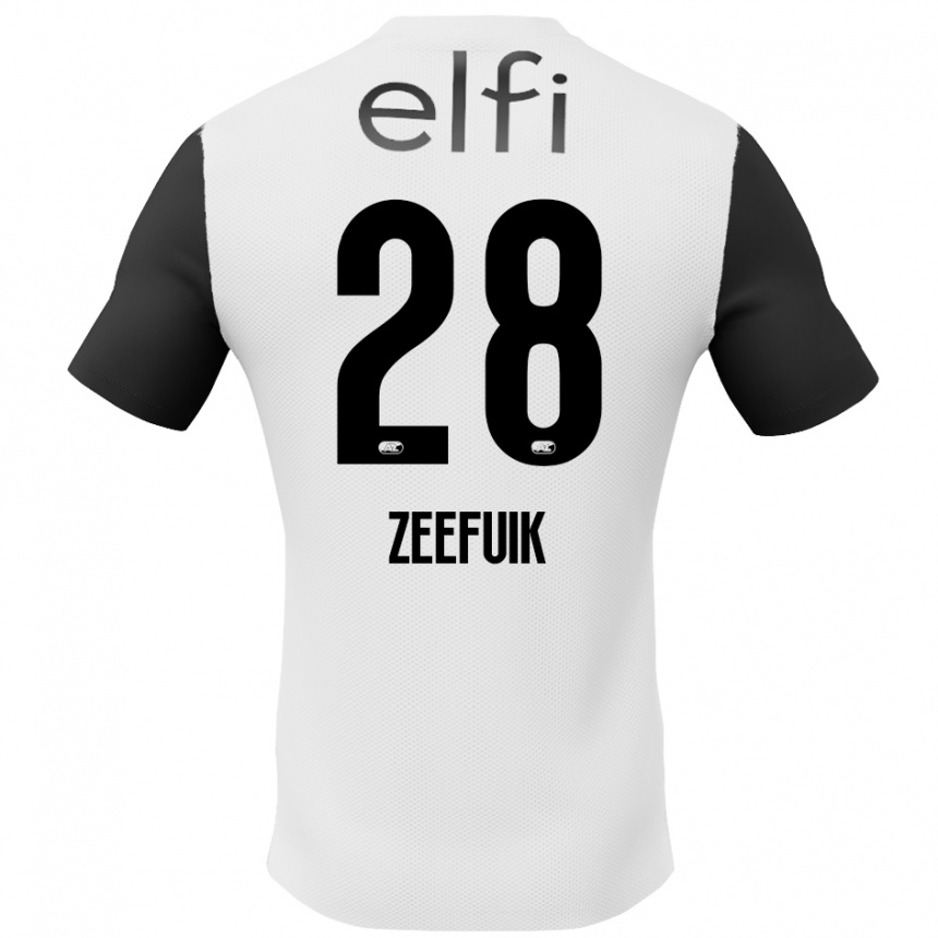 נשים כדורגל Lequincio Zeefuik #28 לבן שחור הרחק ג'רזי 2024/25