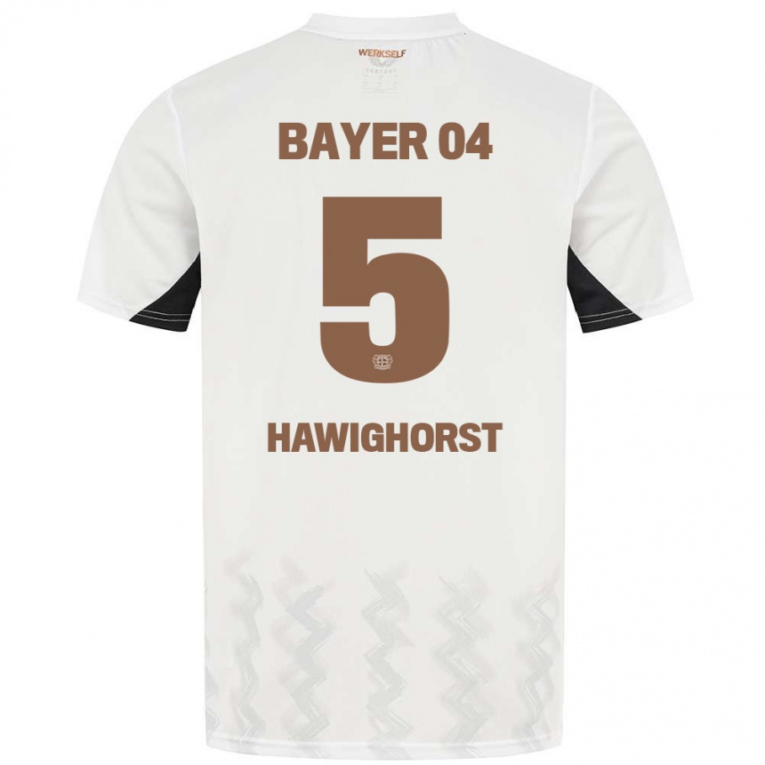 נשים כדורגל Ben Hawighorst #5 לבן שחור הרחק ג'רזי 2024/25