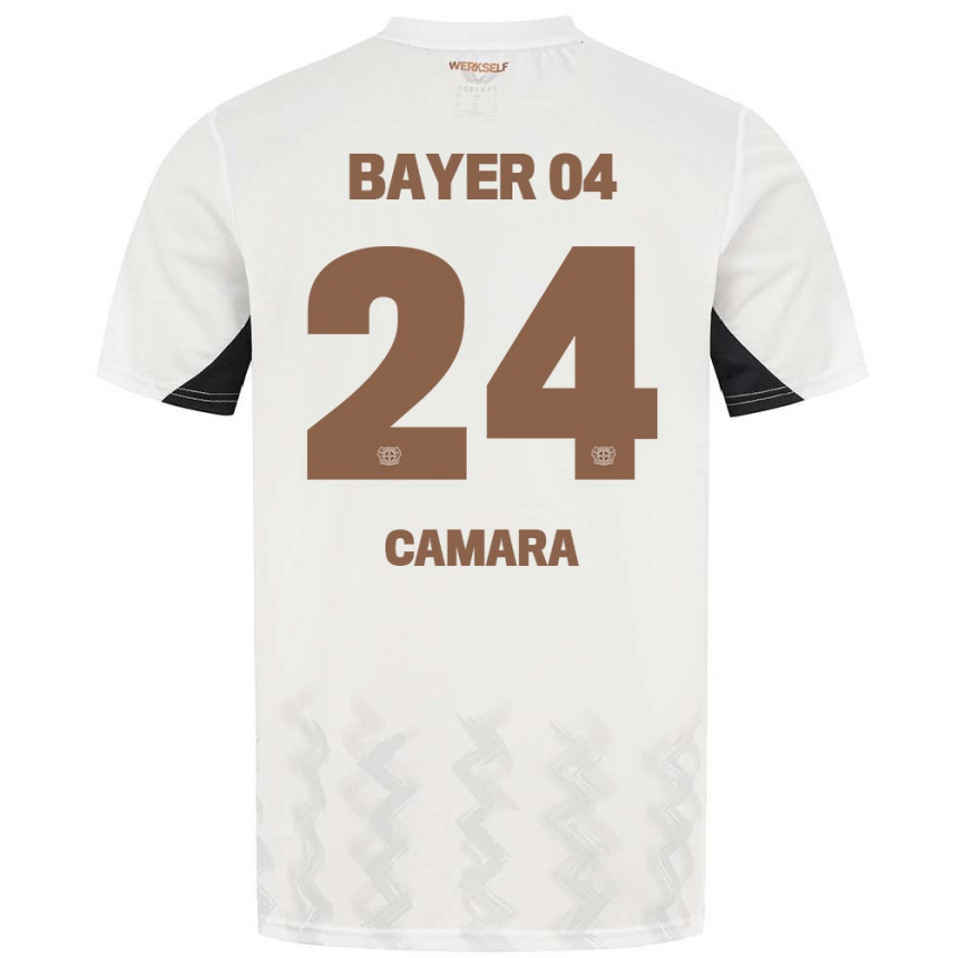 נשים כדורגל Nourdine Camara #24 לבן שחור הרחק ג'רזי 2024/25
