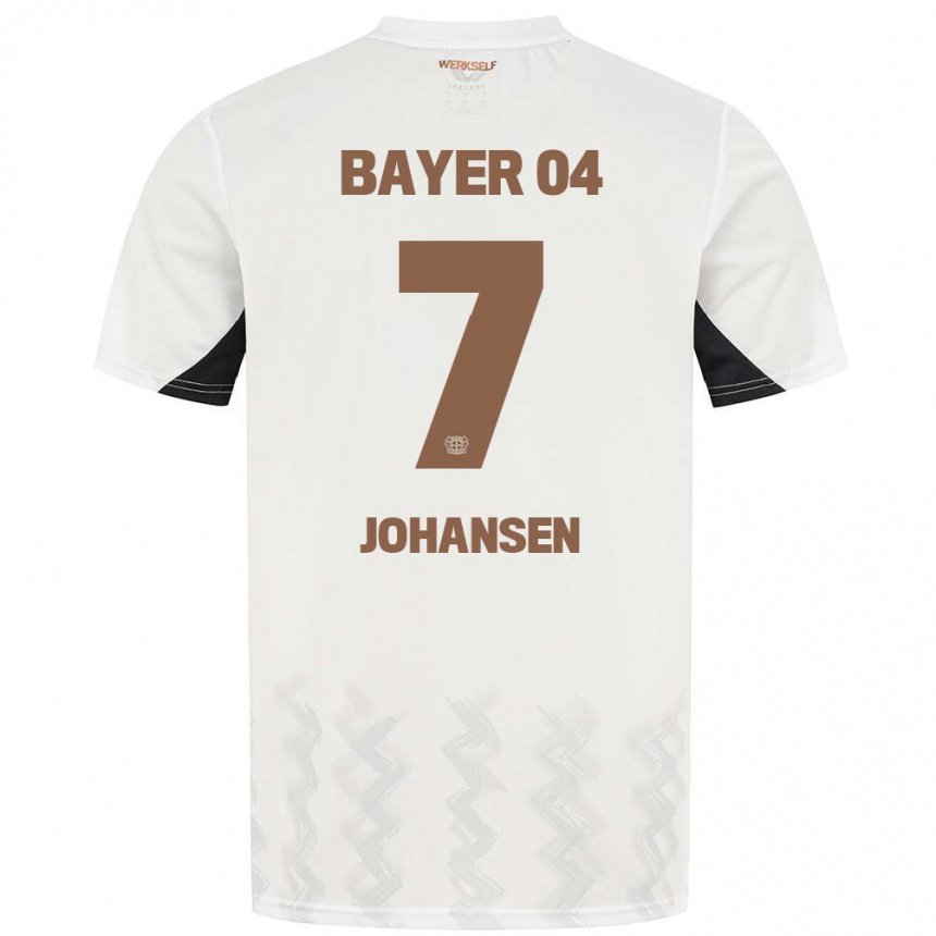 נשים כדורגל Cecilie Johansen #7 לבן שחור הרחק ג'רזי 2024/25