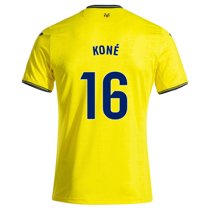 ילדים כדורגל Ayouba Koné #16 צהוב שחור ג'רזי ביתית 2024/25