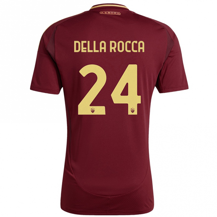 ילדים כדורגל Mattia Della Rocca #24 אדום חום זהב ג'רזי ביתית 2024/25
