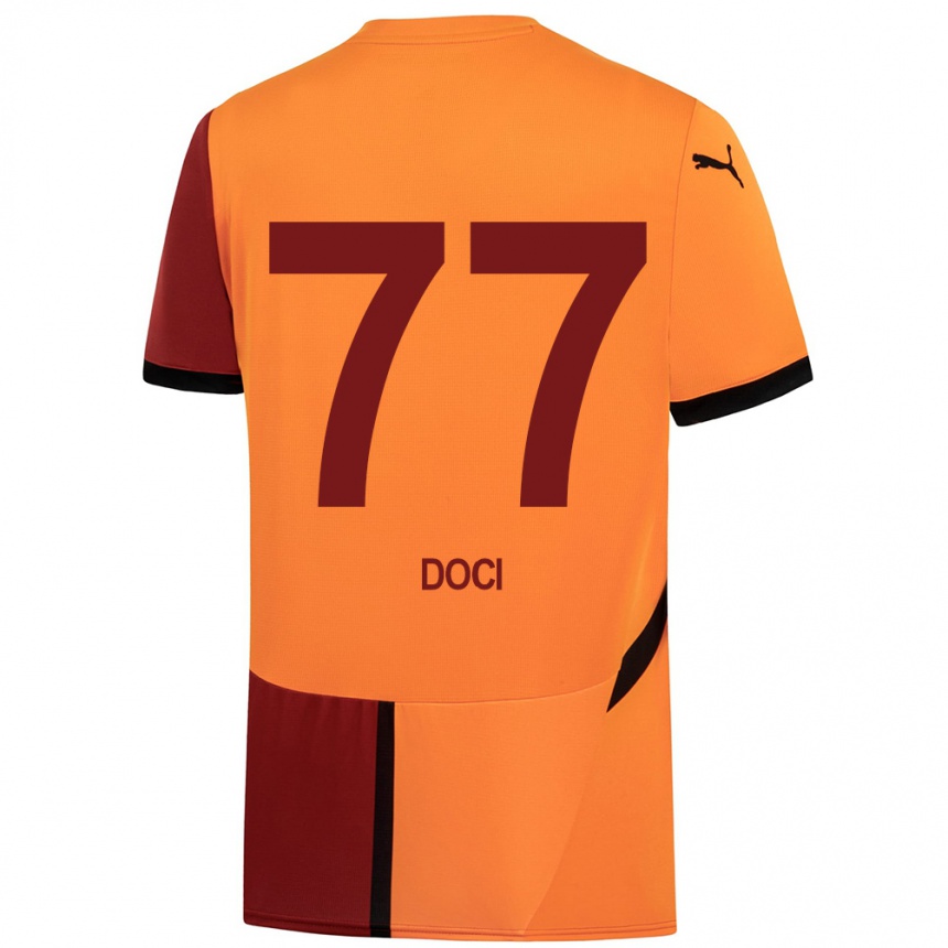 ילדים כדורגל Megi Doci #77 צהוב אדום ג'רזי ביתית 2024/25