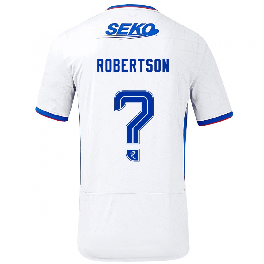 ילדים כדורגל Kerr Robertson #0 לבן כחול הרחק ג'רזי 2024/25