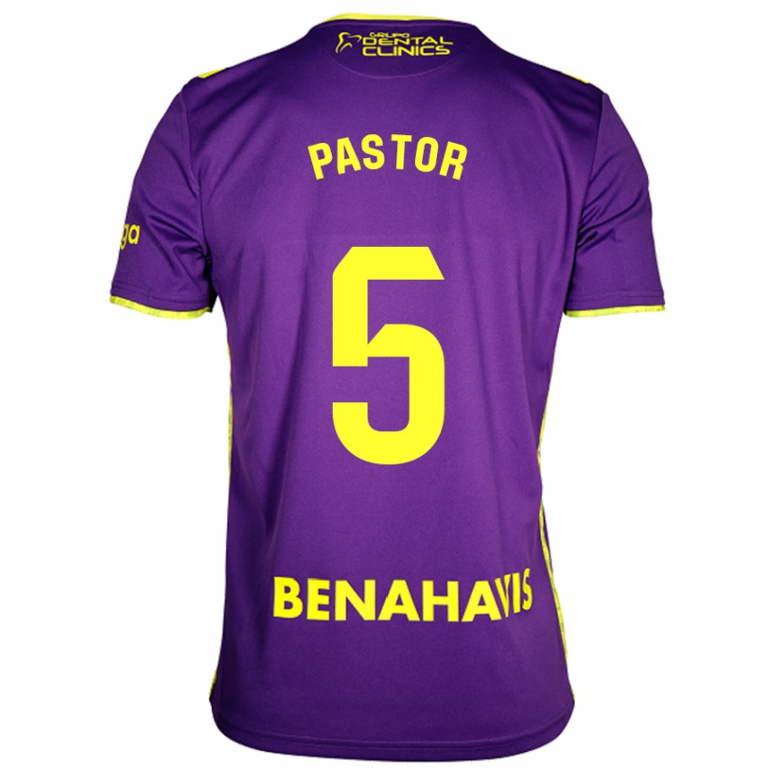 ילדים כדורגל Álex Pastor #5 צהוב סגול הרחק ג'רזי 2024/25