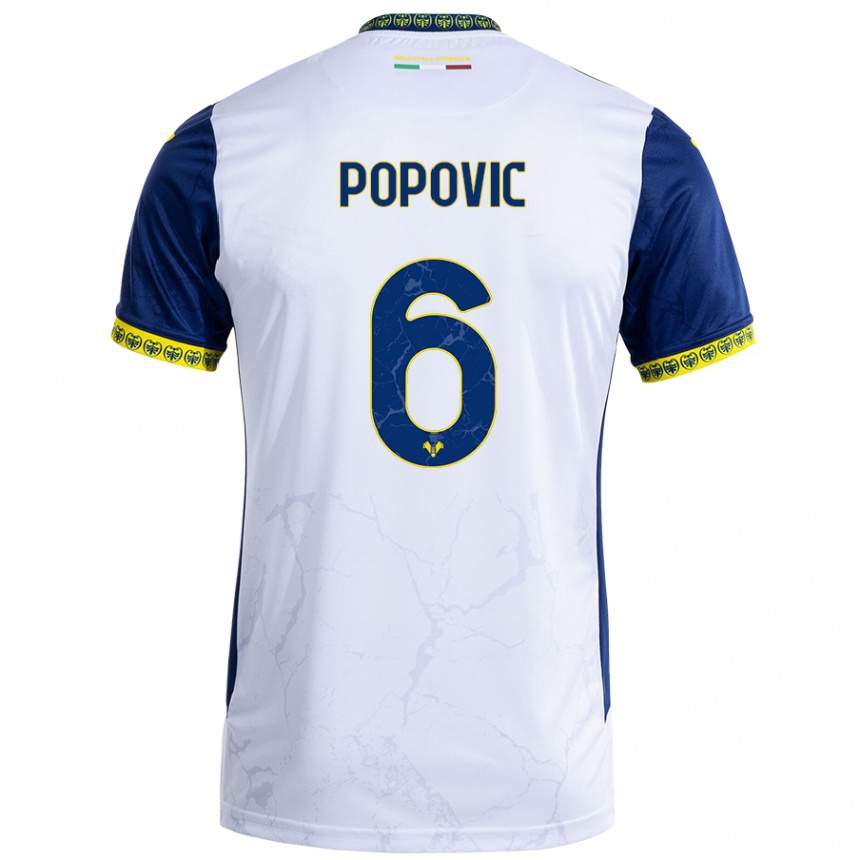 ילדים כדורגל Andrej Popovic #6 כחול לבן הרחק ג'רזי 2024/25