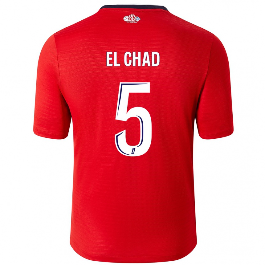 גברים כדורגל Nesryne El Chad #5 אדום לבן ג'רזי ביתית 2024/25