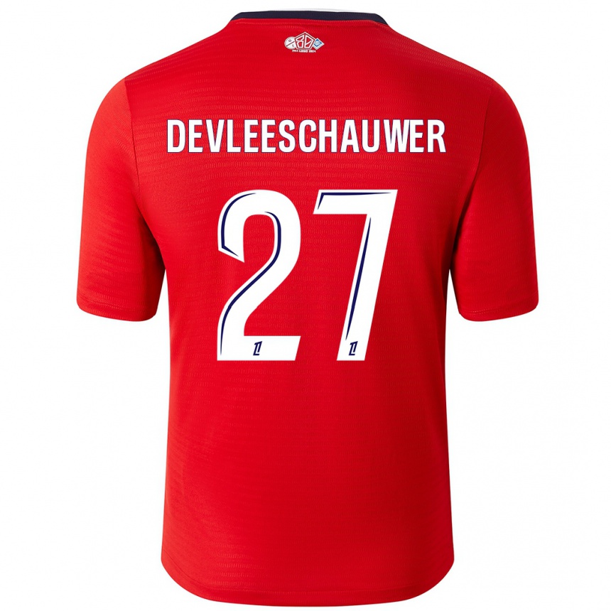 גברים כדורגל Gwenaëlle Devleeschauwer #27 אדום לבן ג'רזי ביתית 2024/25