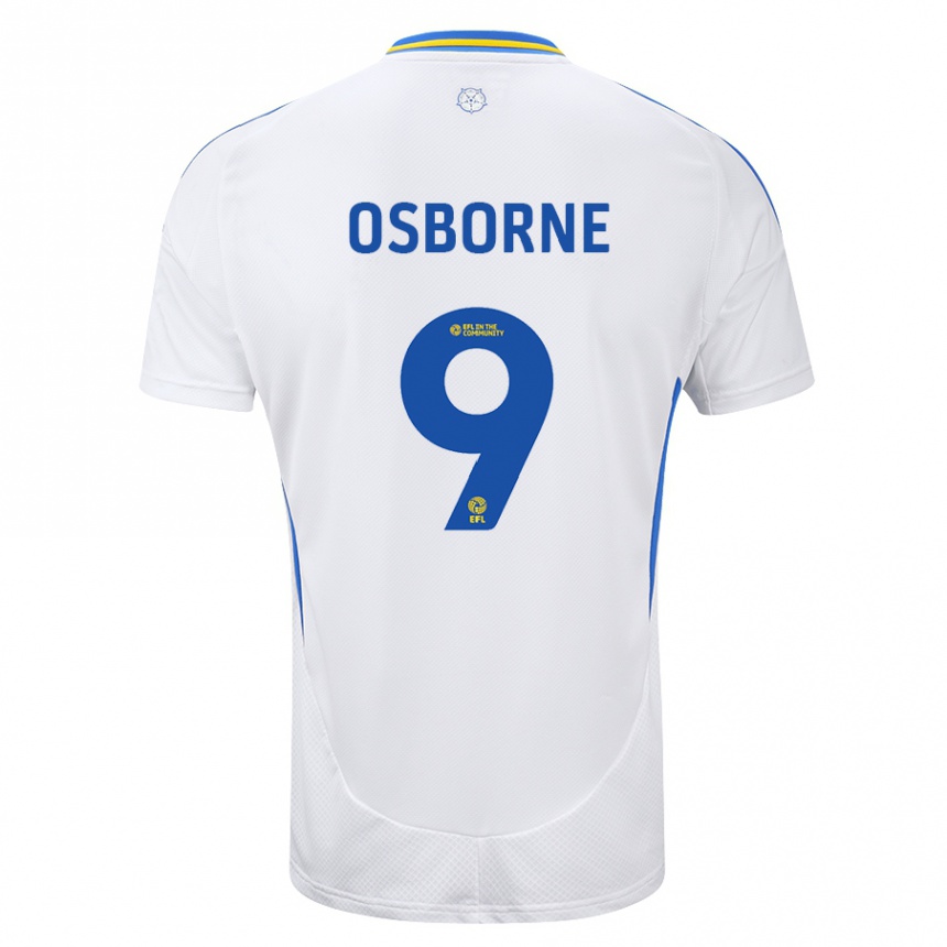 גברים כדורגל Jemimah Osborne #9 לבן כחול ג'רזי ביתית 2024/25