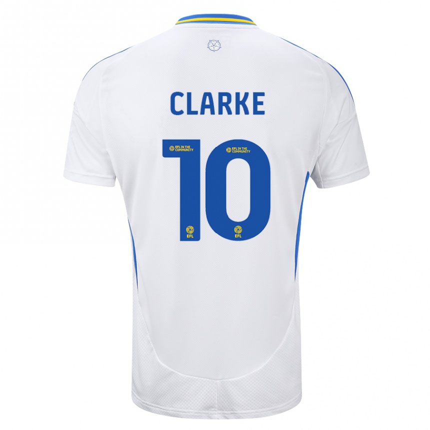 גברים כדורגל Sarah Clarke #10 לבן כחול ג'רזי ביתית 2024/25