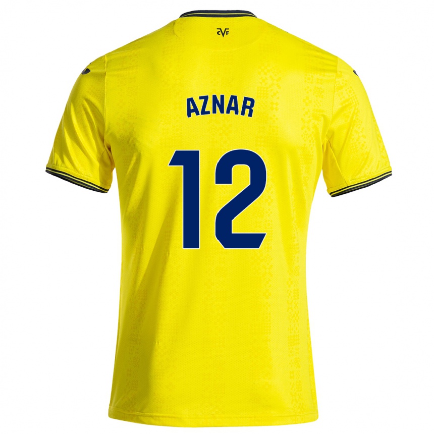 גברים כדורגל Javi Aznar #12 צהוב שחור ג'רזי ביתית 2024/25
